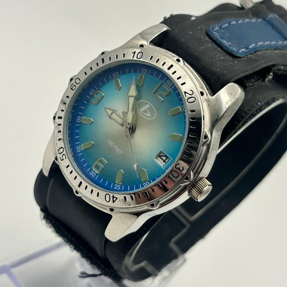 BUM Silver Tone Blue Dial Stainless Steel Watch Working New Battery